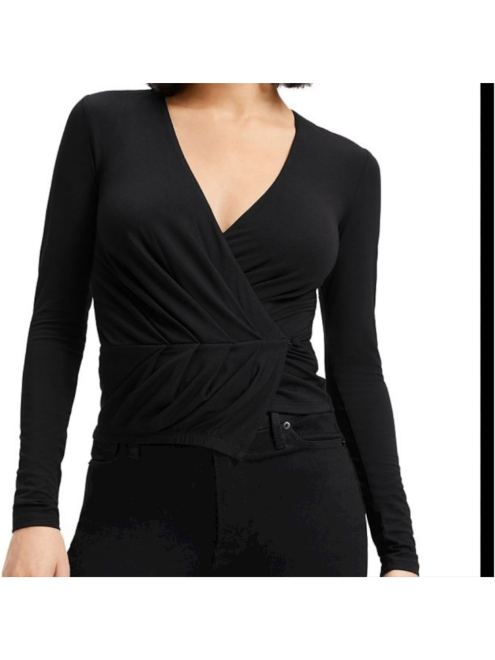 NWOT Good American Touch Black long sleeve Wrap Top 2 M